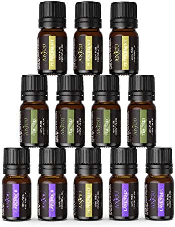 Anjou Essential Oils Set (12x 5mL Oils, Lavender, Tea Tree and Peppermint), 100% Pure of The Highest Therapeutic Grade Quality - Premium Gift Set - Top 3 Popular Scents Oil Blends