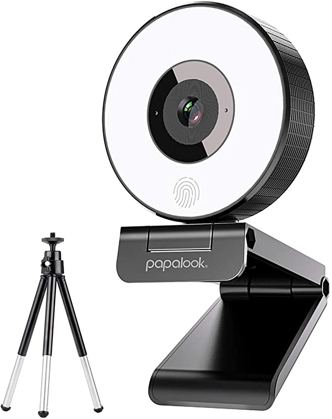Live Streaming Webcam, PAPALOOK PA552 1080P Gaming StreamCam with Studio-Like Ring Light, Dual Microphones and Tripod for Twitch, Xbox One, OBS