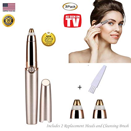 Eyebrow Hair Remover For Women, STOUCH Electric Trimmer Epilator Battery Operated for Smooth Finishing and Painless Touch with 2 Extra Replacement Heads, As Seen on TV, Gold Rose