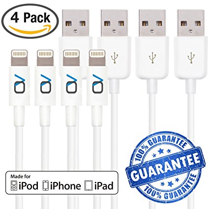 (4 Pack) [Apple MFi Certified] iPhone 6 Cord Lightning Cable Charging Connector by OnyxVolt - Fast Syncing Speeds to iPhone 5/6 iPad (Compatible with iOS 10) (4x 1m / 3.2ft Cord) OvyxVolt Guarantee