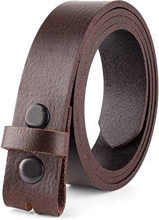 Belt for Buckles 100% Full Grain One Piece Leather Belt, w/Snaps for Interchangeable Buckles,1.25" wide,