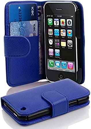 Cadorabo Book Case Compatible with Apple iPhone 3 / iPhone 3GS in Navy Blue - with Stand Function and Card Slot Made of Structured Faux Leather - Wallet Etui Cover Pouch PU Leather Flip