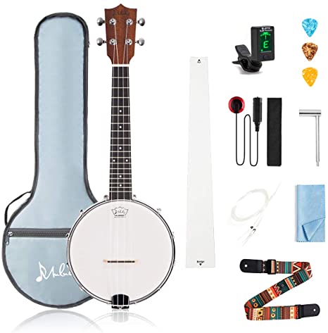 Mulucky 4 String Banjo Ukulele Concert 23 Inch Beginner Kit With Truss Rod Gig Bag Tuner String Strap Picks - BU806