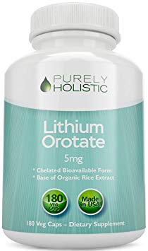 Lithium Orotate 5mg, 180 Vegetarian Lithium Capsules, Lithium Supplement Supports Healthy Mood, Behavior, Memory and Wellness