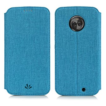 Simicoo Moto X4 Flip PU Leather Slim Fit case Card Holster Stand Magnetic Cover Clear Silicone TPU Full body Shockproof Pocket Thin Wallet Case for Moto X 4th Generation (Blue, Moto X4)