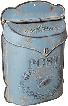 Red Co. Aged Blue Vintage Inspired Shabby Chic Large Metal Post Mail Box, Wall Mounted Design, 11 x 15 Inches