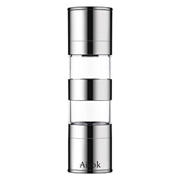 Aicok Salt and Pepper Mill Grinder 2-in-1, Dual Mills Brushed Stainless Steel Pepper and Salt Mill with Adjustable Ceramic Grinding Mechanism and Acrylic Body,Stainless Steel Salt Grinder Salt Mill