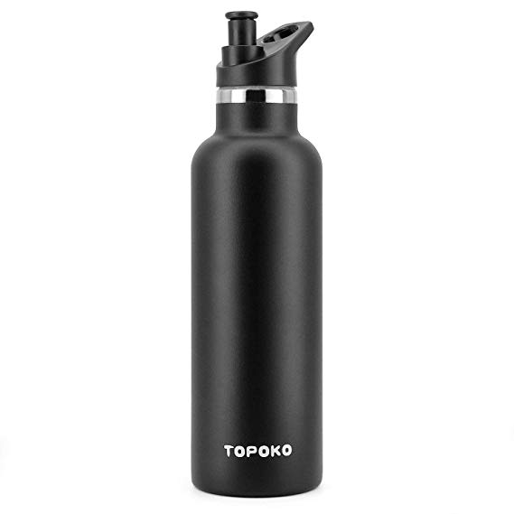 TOPOKO 25 OZ Hydro Double Walled Wall Flask Stainless Steel Metal Water Bottle Straw Lid with Handle or Bite Valve Top Vacuum Insulated Leak Proof Reusable Bike Standard Thermos Blue Black