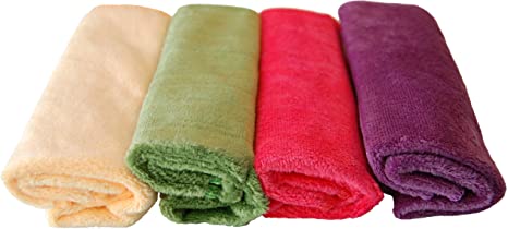 Plush Microfiber Towels/WASHCLOTHS, Ultra Soft Thick (Purple, Pink, Green, Yellow)