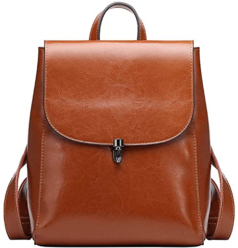 Heshe Women’s Leather Backpack Casual Style Flap Backpacks Daypack for Ladies (Small, Brown)