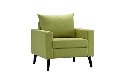 Mid-Century Modern Linen Fabric Armchair with Quilted Details Living Room Accent Chair (Lime Green)