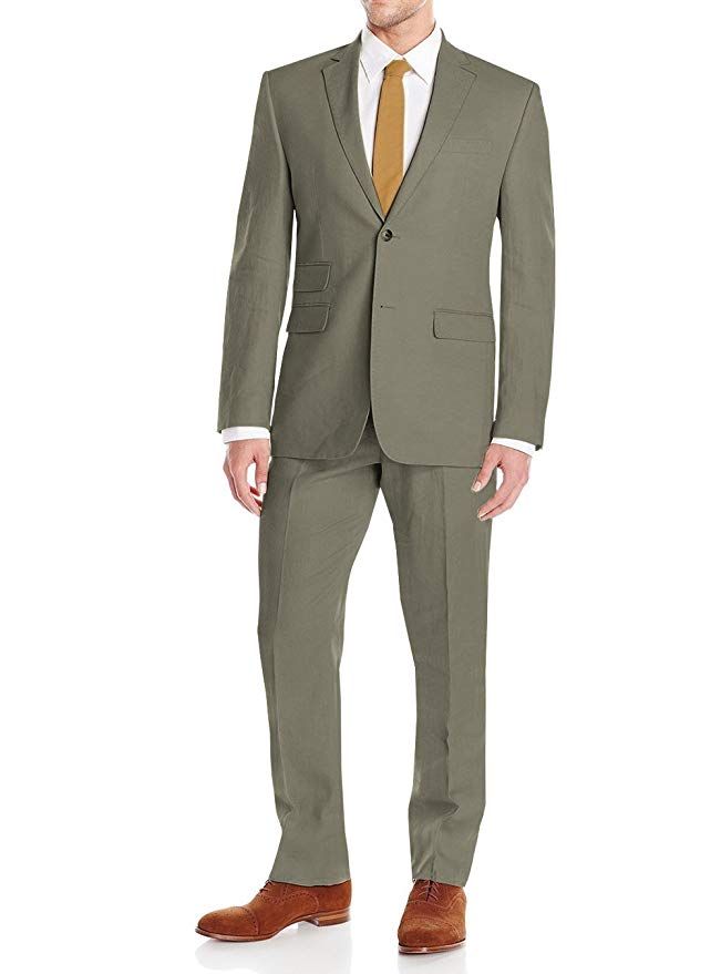 Gino Valentino Men's Modern Fit Two Button Two Piece Linen Suit