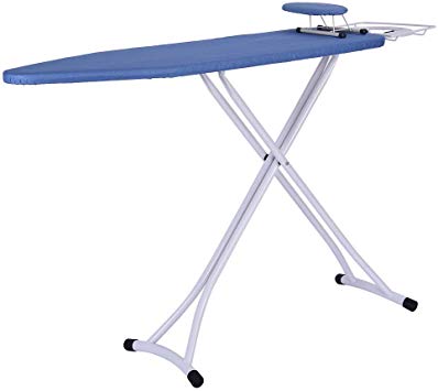 vmree 48x15‘’ Home Ironing Board 4 Leg Foldable Adjustable Board with Sleeve Board & Natural Cotton Cover (Blue, 48x15 inch)