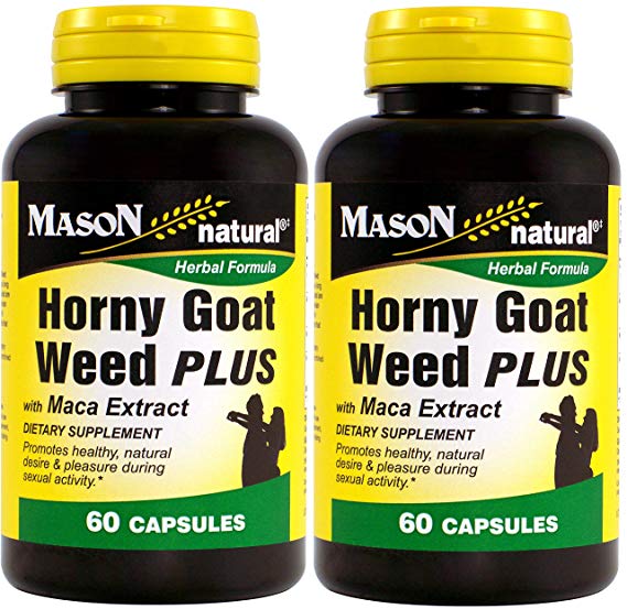 Mason Natural Horny Goat Weed Plus With Maca Extract 60 Capsules per Bottle Pack of 2 Bottles Total 120 Caps
