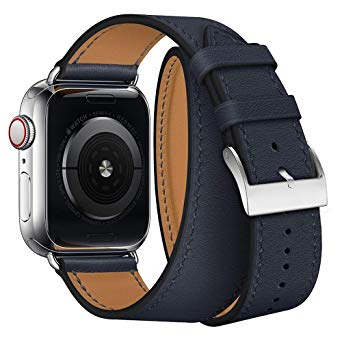 Compatible with Apple Watch Band 38 40mm, Marge Plus Genuine Leather Double Tour Watch Strap Replacement Band Compatible with Apple Watch Series 4/3 / 2/1 Sport and Edition, Indigo