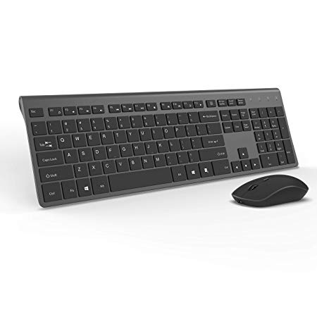 Wireless Keyboard and Mouse Combo-J JOYACCESS Portable Ergonomic Keyboard and Mouse with 500mAh Rechargeable Batteries,2.4GHz Stable Connection,Silent Mouse for Desktop and Laptop-Black Space Gray