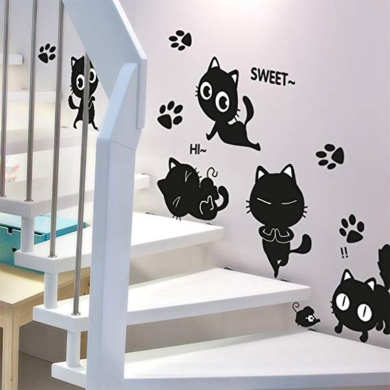 HUNGER Black Cat Removable PVC Wall Sticker Decal Room Decor (Q5141)