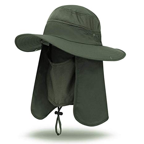 iColor Men's Sun Cap Fishing Hats UV Protection Sun Hats UPF 50 Neck Face Flap Cover Windproof Wide Brim Hat For Men&Women Summer Outdoor Work Gardener Travel (Green)