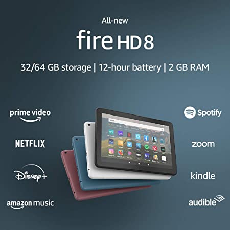 All-new Fire HD 8 tablet, 8" HD display, 32 GB, designed for portable entertainment, Plum