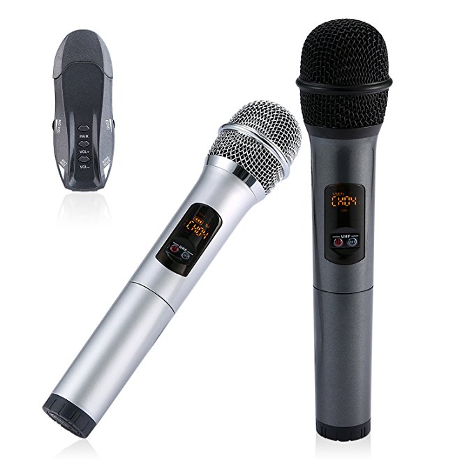 Wireless Karaoke Microphone, Umiwe Dynamic Vocal Handheld Microphone Cordless Mic Portable Speaker Player with Bluetooth Receiver Box for Party Karaoke Conference Outdoor Wedding