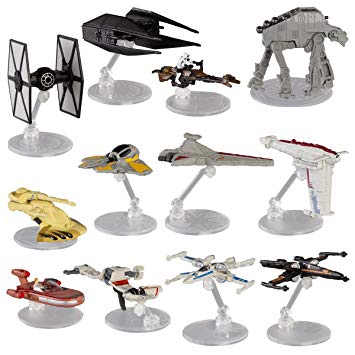 Hot Wheels Star Wars (12 Pack) Spaceship Models Toys Set Figures & Stands Mattel (Assortment F)