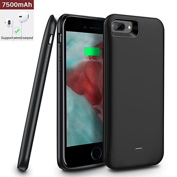 iphone 7 Plus/iphone 8 Plus Battery Case,7500mAh iphone 7 Plus/8 Plus protective battery case,Portable Rechargeable Protective Charging Case Slim for Apple iphone 7/8 Plus,Support Lightning Earphone