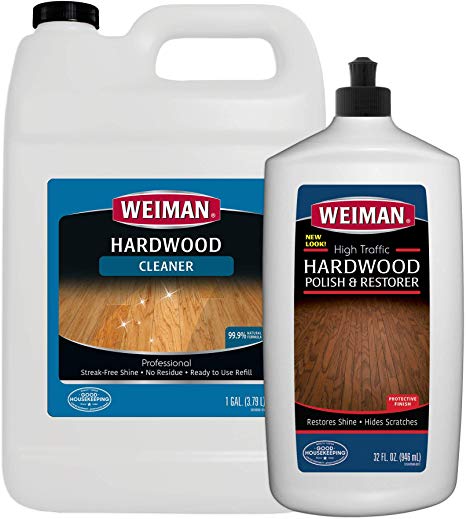 Weiman Hardwood Floor Cleaner and Polish - 128 Ounce Cleaner and 32 Ounce Polish - High-Traffic Hardwood Floor, Natural Shine, Removes Scratches, Leaves Protective Layer