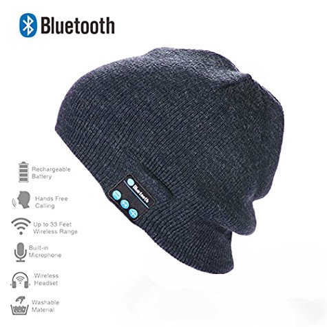 Happy-top Bluetooth Music Soft Warm Beanie Hat Cap with Stereo Headphone Headset Speaker Wireless Mic Hands-free for Men Women Gift (Dark Grey)
