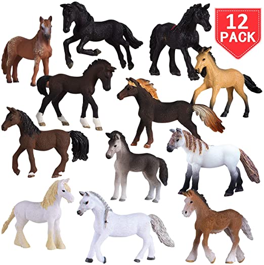Liberty Imports Set of 12 Deluxe Horse Figurines for Kids - Realistic Toy Pony Figures Bulk Animal Variety Cake Toppers Gift Pack