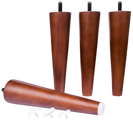 7" Mid-Century Modern Tapered Legs (Walnut Finish) ▫ Set of Four 100% Solid Wood Sofa Legs ▫ Includes Removable Floor Protecting Glides