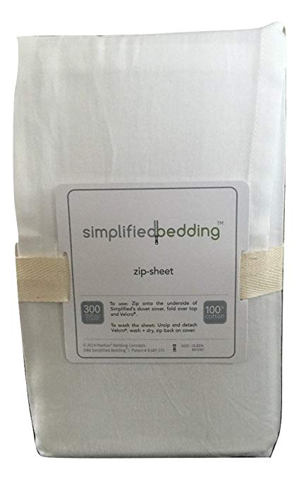 Simplified Bedding, White Cotton Sateen Zip-Sheet, King Size, 300 TC