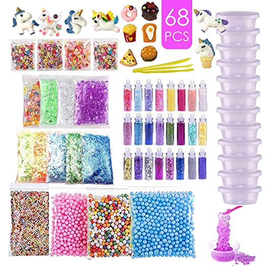 Slime Supplies Kit, Slime Making Kit for Kids Includes Unicorn Slime Charms, Glitter Sheet Jars, Foam Balls, Fruit Slices, Fishbowl Beads, Sugar Paper, Slime Tools and Containers (Not Contain Slime)