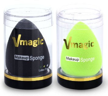 VMAGIC 2PCS High-End Pro Makeup Sponges Beauty Sponge Foundation Sponge for Applicator, Foundation and Highlight (Black  Lemon Green)