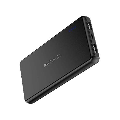 Portable Charger RAVPower 10000mAh External Battery Pack Ultra Slim Power Bank with 3.4A Output, Dual USB Ports, Light External Battery Compatible with iPhone 11/Pro/Max/ 8/ X/XS