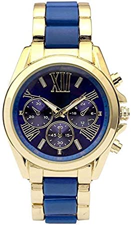 HeroNeo® Men Classic Stainless Steel Gold Dial Quartz Analog Bangle Wrist Watch (Blue)