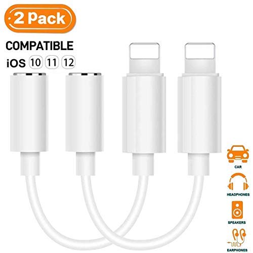 【2 Pack】Lightnįng to 3.5mm Headphone Jack Adapter for iPhone. iPhone earphone Adaptor Cables Splitter iPhone Dongle for Music Compatible with iPhone 7/7Plus/8/8Plus /X/XS MAX/11 Pro for All iOS