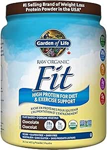 Garden of Life Raw Organic Fit Protein, Chocolate, 461g. 28g of complete protein to help your body metabolize nutrients and build muscles. From Organic Canadian pea protein plus 13 sprouted grains, seeds and legumes. 5g of BCAAs. Support for healthy glucose metabolism and normal blood glucose levels.