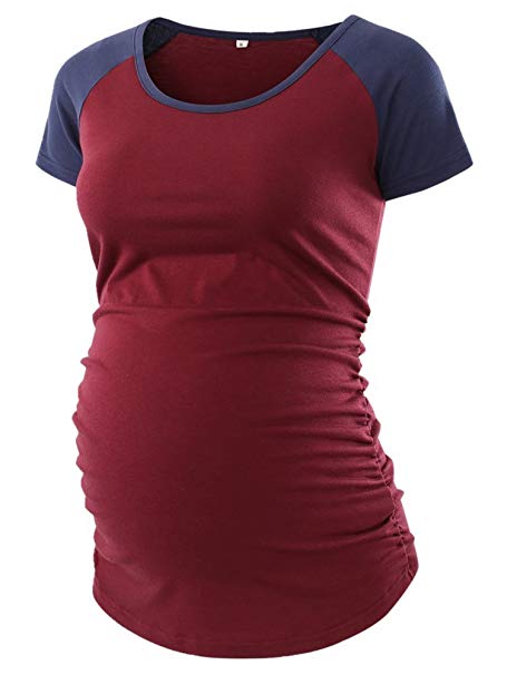 BBHoping Women's Baseball Crew Neck Raglan Sleeve Side Ruched Maternity T Shirts Top Pregnancy Shirt