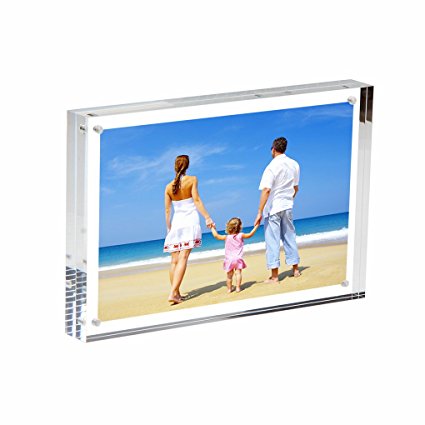 Niubee Clear Acrylic Photo Frame 4x6", Double Sided Magnetic Acrylic Block Picture Frames, Frameless Desktop Card Display with Gift Box Package
