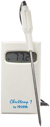 Hanna Instruments HI 98510 Checktemp 1F Thermistor Thermometer, with Stainless Steel Probe and 1m Cable, -58.0 to 302.0 degrees F (  or - 0.5 degrees F [-4 to 194 degrees F inside/   or - 1 degrees F outside), 4.2" H x 2.3" W x 0.7" D