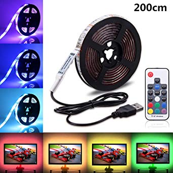 USB LED Light Strip,SOLMORE RGB LED Strip Lights TV Backlight Strip 2m/6.6ft 5050 Flexible LED Strip with IR Remote,Waterproof LED Light Strip for TV LCD,Desktop PC/Laptop Background Lighting Decor