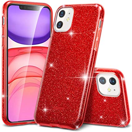 ESR Glitter Case Compatible for iPhone 11 Case, Glitter Sparkle Bling Case [Three Layer] for Women [Supports Wireless Charging] for iPhone 11 6.1" (2019), Red