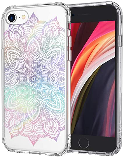 MOSNOVO iPhone SE 2020 Case, iPhone 8 Case, iPhone 7 Clear Case, Gradient Rainbow Henna Mandala Clear Design Transparent Back Case with TPU Bumper Case Cover for iPhone 7 / iPhone 8 / iPhone SE 2020