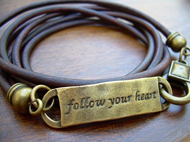 Follow Your Heart Triple Wrap Leather Bracelet, Antique Bronze/ Antique Brown, Womens Bracelet, Mens Bracelet, Leather Bracelet, Bracelet, Mens Leather Bracelet, Womens Leather Bracelet