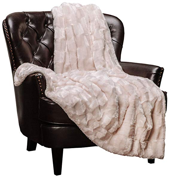 Chanasya Super Soft Fuzzy Faux Fur Elegant Rectangular Embossed Throw Blanket | Fluffy Plush Sherpa Microfiber Blanket for Bed Couch Living Room Fall Winter Spring (60" x 70") - Crème