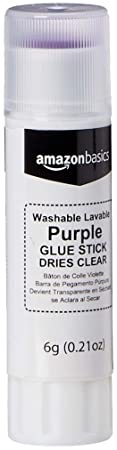 AmazonBasics Purple Washable School Glue Sticks, Dries Clear, 0.21 oz Stick, 4-Pack