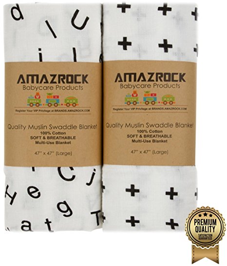 Amazrock Muslin Baby Swaddle Blanket - Soft 100% Cotton | 2 Large Baby Swaddle Blankets for Quality Comfort & Sleep | UNISEX Receiving Blankets & Swaddling Blanket