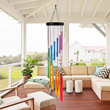 Amasava Wind Chimes for Outside 28.3" Metal Wind Chimes Outdoor with 14 Colorful Aluminum Alloy Tubes Deep Tone Wind Chimes with Soothing Sound for Patio Porch Backyard Decoration/Meditation/Yoga