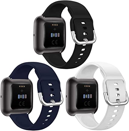 QIBOX Sport Bands Compatible with Fitbit Versa 2/ Versa Lite, Soft Silicone Breathable Sports Replacement Wristband Women Men Accessories Strap Compatible with Fitbit Versa 2 Smartwatch 3-Pack, Large Small