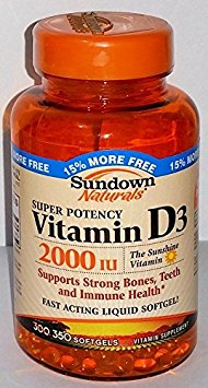 Sundown Naturals Super Potency Vitamin D3, 2000 IU, Value Size, 350 Softgels